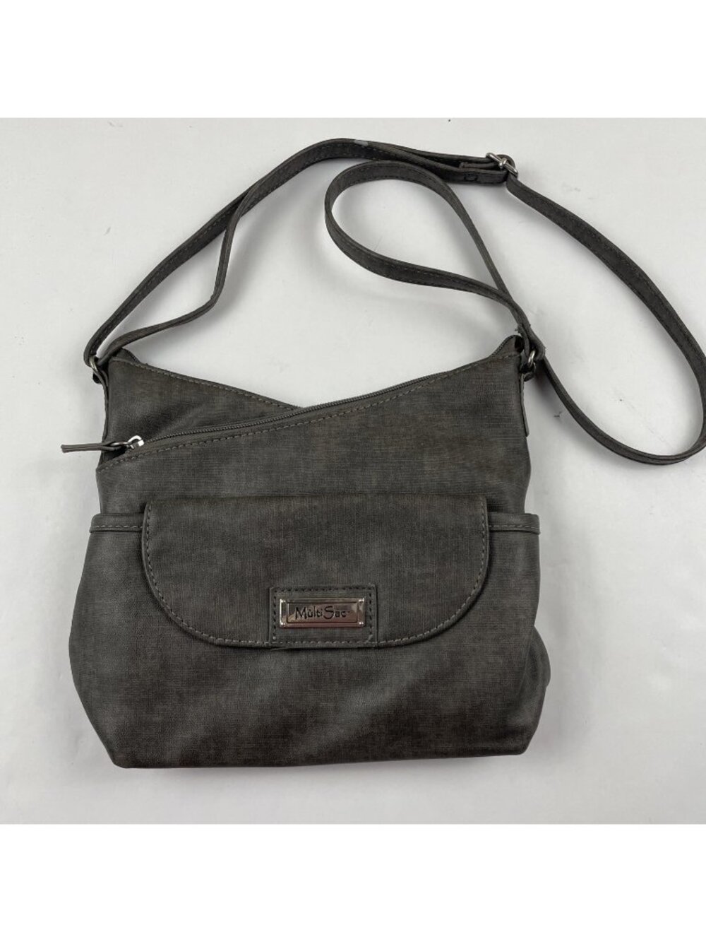 MultiSac Crossbody Purse Earth Gray Vegan Leather Shoulder Bag Adjustable Strap